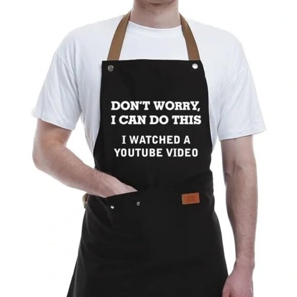 men's funny apron father's day birthday gift dad husband grandpa youtube black O - Picture 3 of 4